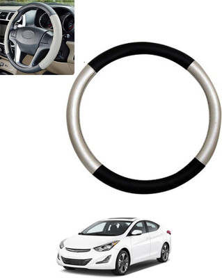 monolive Hand Stiched Steering Cover For Hyundai Elantra(Silver/Black, Leatherite)