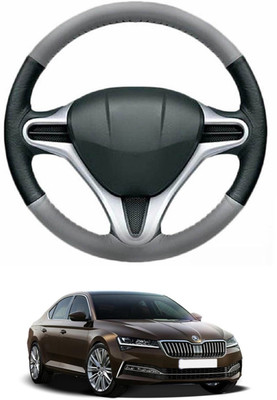 MATIES Steering Cover For Skoda Superb(Grey, Black, Leather)
