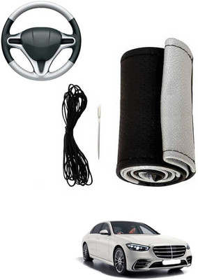 MATIES Hand Stiched Steering Cover For Mercedes Benz Universal For Car(Silver, Black, Leatherite)