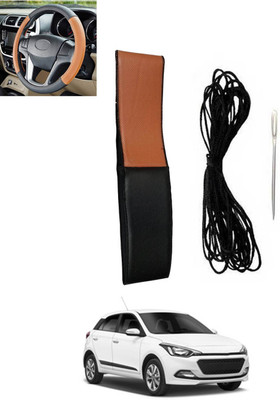 RKPSP Hand Stiched Steering Cover For Hyundai Elite i20(Tan, Black, Leatherite)
