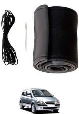 monolive Hand Stiched Steering Cover For Hyundai Getz(Grey/Black, Leatherite)