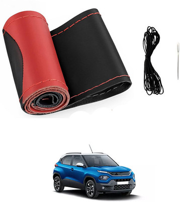 MSNP Hand Stiched Steering Cover For Tata Universal For Car(Red & Black, Leatherite)