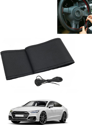 MATIES Hand Stiched Steering Cover For Audi S7(Black, Leatherite)