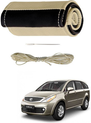 RKPSP Hand Stiched Steering Cover For Universal For Car Aria(Beige/Brown, Leatherite)