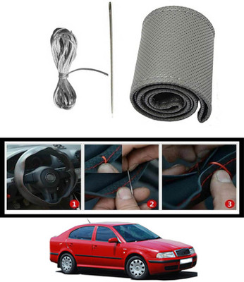 MATIES Hand Stiched Steering Cover For Skoda Octavia(Grey, Leatherite)