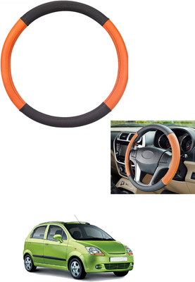 MATIES Steering Cover For Chevrolet Spark(Tan/Black, Leather)