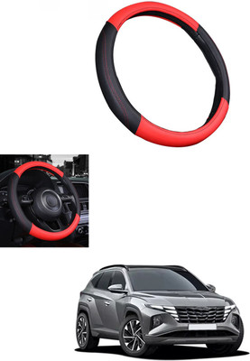 MATIES Steering Cover For Hyundai Tucson(Red/Black, Leather)