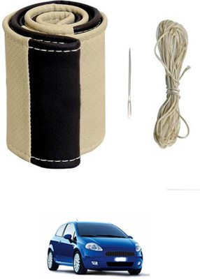 monolive Hand Stiched Steering Cover For Fiat Grand Punto(Beige/Black, Leatherite)