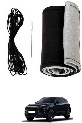 MSNP Hand Stiched Steering Cover For Tata Universal For Car(Silver Black, Leatherite)