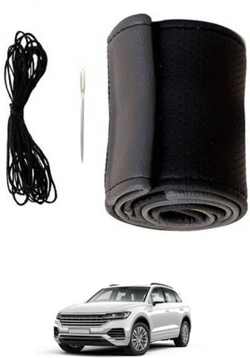 monolive Hand Stiched Steering Cover For Volkswagen Touareg(Grey/Black, Leatherite)