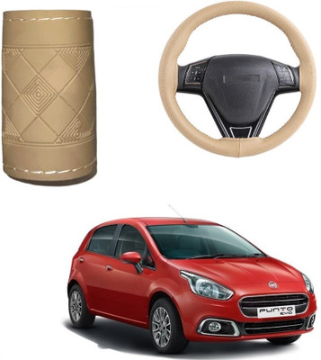ARNEJA Hand Stiched Steering Cover For Fiat Punto(Beige, Leather)