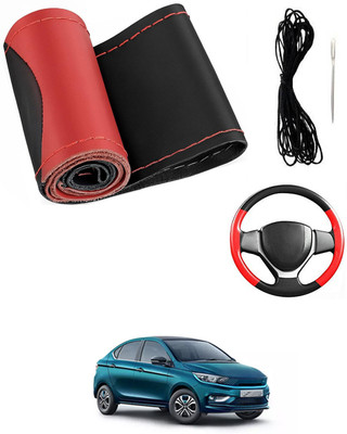 MATIES Hand Stiched Steering Cover For Tata Universal For Car(Red/Black, Leatherite)