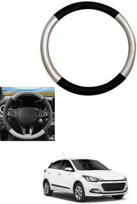 MATIES Steering Cover For Hyundai Elite i20(Silver, Black, Leather)