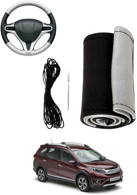 MATIES Hand Stiched Steering Cover For Honda Universal For Car(Silver, Black, Leatherite)