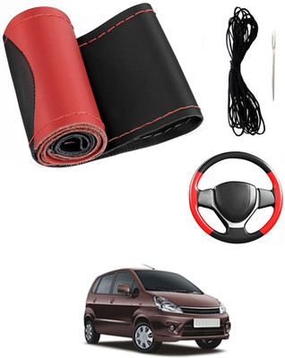 MATIES Hand Stiched Steering Cover For Universal For Car Zen Estilo(Red/Black, Leatherite)
