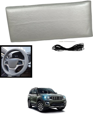 MATIES Hand Stiched Steering Cover For Mahindra Universal For Car(Silver, Leatherite)