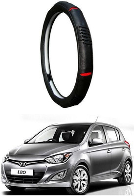 AUTO PEARL Steering Cover For Hyundai i20(Diamond Black Red, Leatherite)