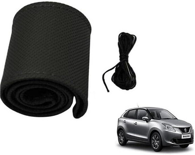 S MANGLAM Hand Stiched Steering Cover For Tata Santro, Santro Xing, Sunny, Swift Dzire, TUV 300, Verna, Vista, WagonR(Black, Leatherite)