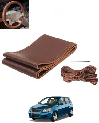 RKPSP Hand Stiched Steering Cover For Chevrolet Aveo UVA(Brown, Leatherite)
