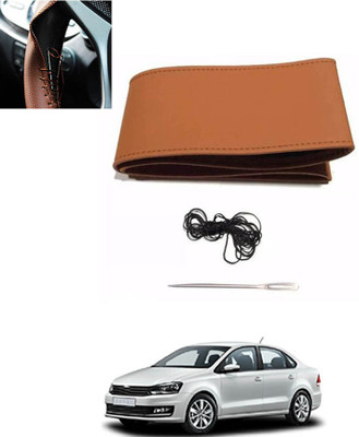 MATIES Hand Stiched Steering Cover For Volkswagen Vento(Tan, Leatherite)