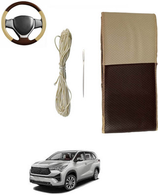 monolive Hand Stiched Steering Cover For Universal For Car Innova(Brown/Beige, Leatherite)