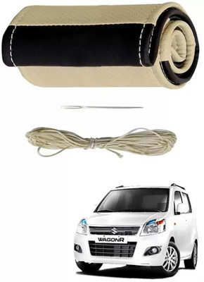 POOJATRADERSSS Hand Stiched Steering Cover For Suzuki WagonR, WagonR Stingray, i10, Reva, Figo(BLACK & BEIGE, Leather)