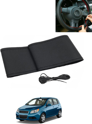 AYW Hand Stiched Steering Cover For Chevrolet Aveo(Black, Leatherite)