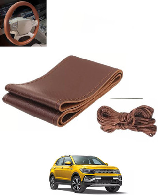 RKPSP Hand Stiched Steering Cover For Volkswagen Universal For Car(Brown, Leatherite)