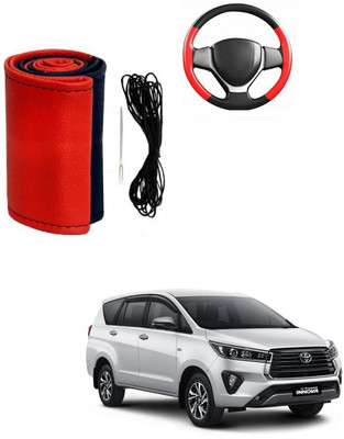 ARNEJA Hand Stiched Steering Cover For Toyota Innova(Red, Black, Leather)