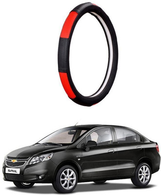 AUTO PEARL Steering Cover For Chevrolet Sail(Gold Blaze Black and Red, Leatherite)