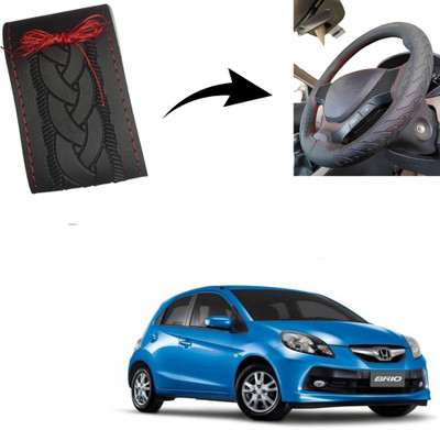Autoinnovation Hand Stiched Steering Cover For Honda Brio(Black, Leather)