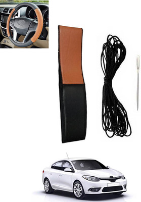 monolive Hand Stiched Steering Cover For Renault Fluence(Tan, Black, Leatherite)