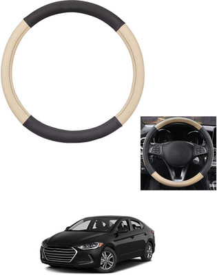 MATIES Steering Cover For Hyundai Elantra(Beige/Black, Leather)