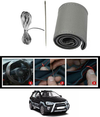 MATIES Hand Stiched Steering Cover For Toyota Etios Cross(Grey, Leatherite)