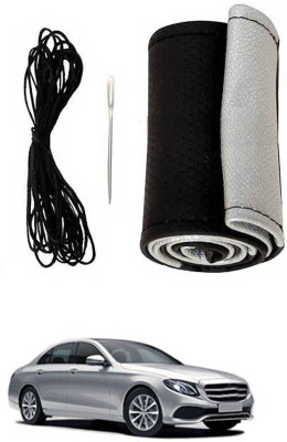 MSNP Hand Stiched Steering Cover For Mercedes Benz E220(Silver Black, Leatherite)