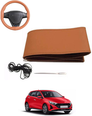 MATIES Hand Stiched Steering Cover For Hyundai i20(Tan, Leatherite)