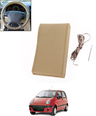 MSNP Hand Stiched Steering Cover For Daewoo Matiz(Beige, Leatherite)