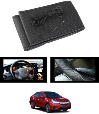 monolive Hand Stiched Steering Cover For Honda Universal For Car(Black, Leatherite)