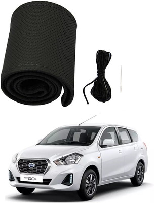 ARNEJA Hand Stiched Steering Cover For Datsun Go+(Black, Leather)