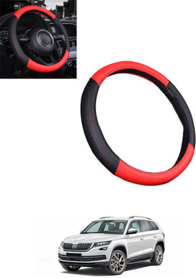 MATIES Steering Cover For Skoda Universal For Car(Red/Black, Leatherite)