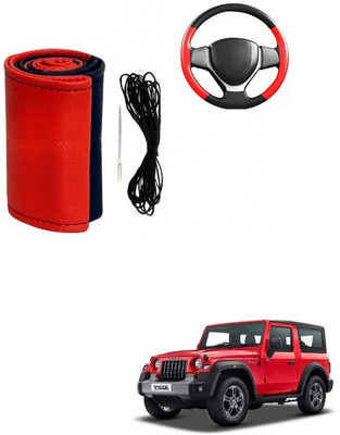 Autocom Hand Stiched Steering Cover For Mahindra Thar(Red, Black, Leather)