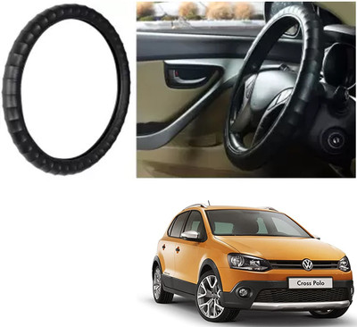 Shubh Auto Hand Stiched Steering Cover For Volkswagen Polo Cross(Black, Leatherite)