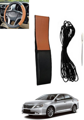 RKPSP Hand Stiched Steering Cover For Toyota Camry(Tan, Black, Leatherite)