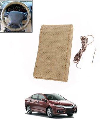 ABJD Hand Stiched Steering Cover For Honda Universal For Car(Beige, Leatherite)