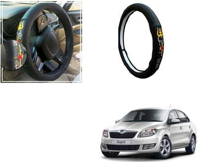 Automotive Prist Steering Cover For Skoda Rapid(Black, Leatherite)