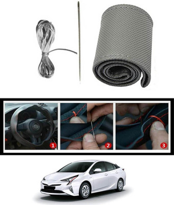 MATIES Hand Stiched Steering Cover For Toyota Prius(Grey, Leatherite)