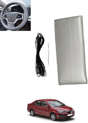 monolive Hand Stiched Steering Cover For Toyota Etios(Silver, Leatherite)