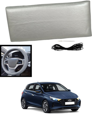MATIES Hand Stiched Steering Cover For Hyundai i20(Silver, Leatherite)