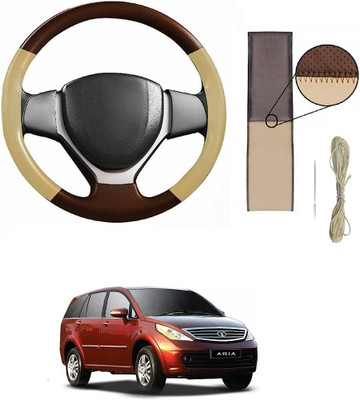 ARNEJA Hand Stiched Steering Cover For Tata Rapid(Beige, Brown, Leather)