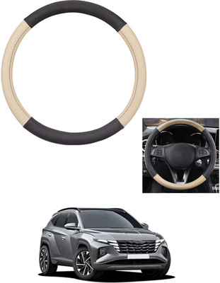MATIES Steering Cover For Hyundai Tucson(Beige/Black, Leather)